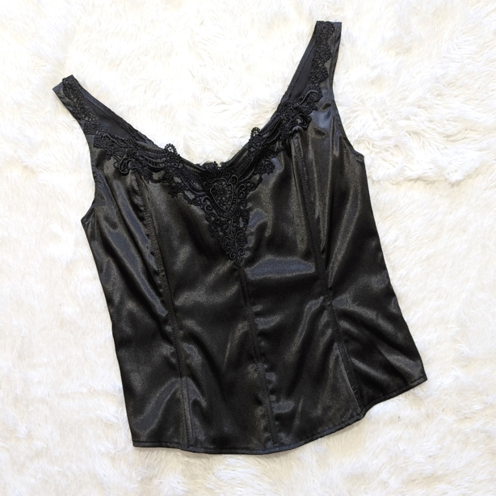 Y2K Vintage Morbid Threads Black Satin Hot Topic Goth Corset Top Size Large
